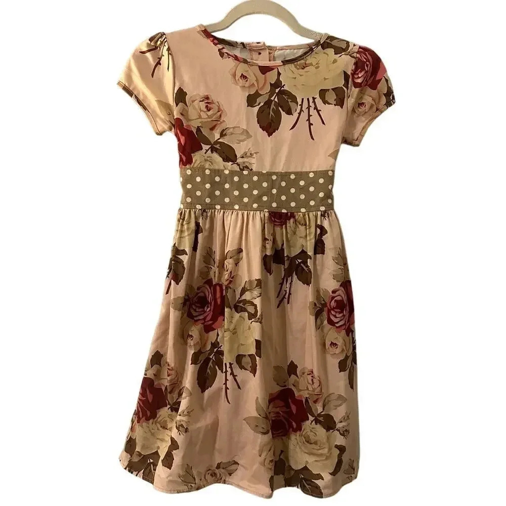 Persnickety Floral Dress Size 8 Tie Back Fall Bow Feminine Wedding Girl's